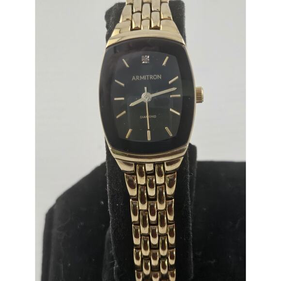 Ladies Armitron Diamond 75/5195 GP Quartz Watch New Battery Runs Gold Plated - Picture 1 of 14